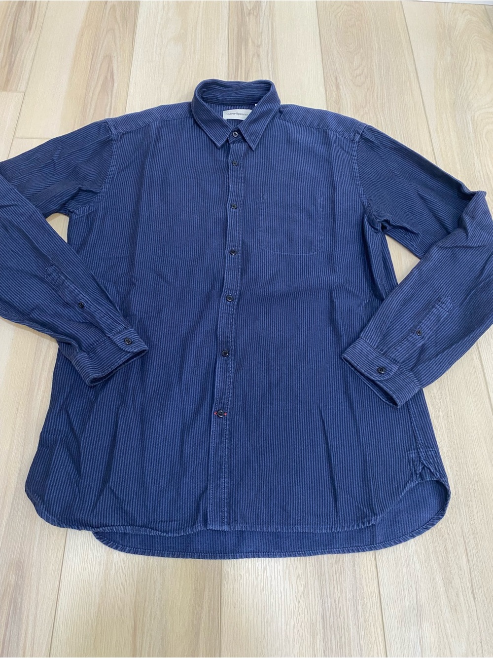 Oliver Spencer Indigo Blue Cotton Button Shirt Mens 15.5